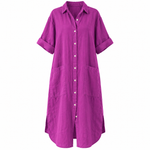 Load image into Gallery viewer, Coastal Linen Shirt Dress - Purple front view, garment only
