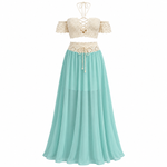 Load image into Gallery viewer, Solstice Crochet Two-Piece Set - Pastel Blue front view, garment only
