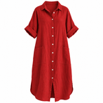 Load image into Gallery viewer, Coastal Linen Shirt Dress - Red front view, garment only
