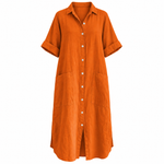 Load image into Gallery viewer, Coastal Linen Shirt Dress - Orange Red front view, garment only
