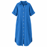 Load image into Gallery viewer, Coastal Linen Shirt Dress - Blue front view, garment only
