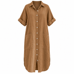 Load image into Gallery viewer, Coastal Linen Shirt Dress - Khaki front view, garment only
