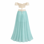 Load image into Gallery viewer, Solstice Crochet Two-Piece Set - Pastel Blue back view, garment only
