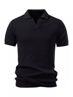 Load image into Gallery viewer, Afterglow men's ribbed resort polo, Black, front garment view
