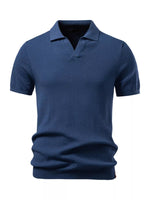 Load image into Gallery viewer, Afterglow men's ribbed resort polo, Denim Blue, front garment view
