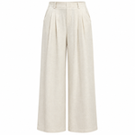 Load image into Gallery viewer, Oatmeal women's linen blend trousers front garment mockup
