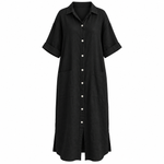 Load image into Gallery viewer, Coastal Linen Shirt Dress - Black front view, garment only
