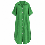 Load image into Gallery viewer, Coastal Linen Shirt Dress - Green front view, garment only

