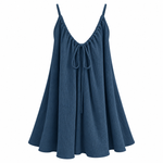 Load image into Gallery viewer, Sea Glass Cotton Gauze Dress - Denim Blue back view, garment only
