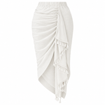 Load image into Gallery viewer, Coastline Tassel Wrap Skirt - White front view, garment only
