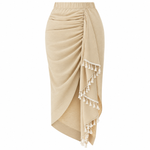 Load image into Gallery viewer, Coastline Tassel Wrap Skirt - Apricot front view, garment only
