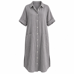 Load image into Gallery viewer, Coastal Linen Shirt Dress - Gray front view, garment only
