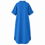 Load image into Gallery viewer, Coastal Linen Shirt Dress - Blue back view, garment-only mockup
