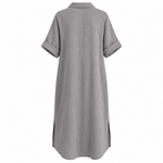 Load image into Gallery viewer, Coastal Linen Shirt Dress - Gray back view, garment-only mockup
