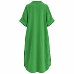 Load image into Gallery viewer, Coastal Linen Shirt Dress - Green back view, garment-only mockup
