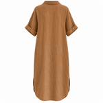 Load image into Gallery viewer, Coastal Linen Shirt Dress - Khaki back view, garment-only mockup
