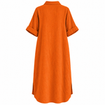 Load image into Gallery viewer, Coastal Linen Shirt Dress - Orange Red back view, garment-only mockup
