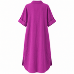 Load image into Gallery viewer, Coastal Linen Shirt Dress - Purple back view, garment-only mockup
