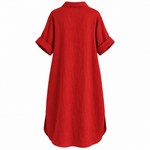 Load image into Gallery viewer, Coastal Linen Shirt Dress - Red back view, garment-only mockup
