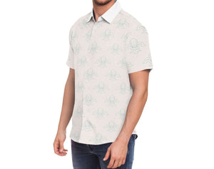 Men's Short Sleeve Button Shirt - Fleur-de-lis - Elara Activewear