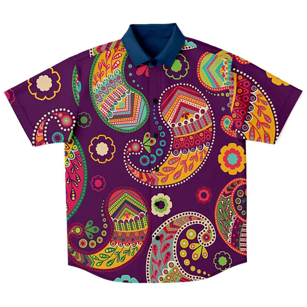 Men's Short Sleeve Button Shirt - Persian Paisley - Elara Activewear