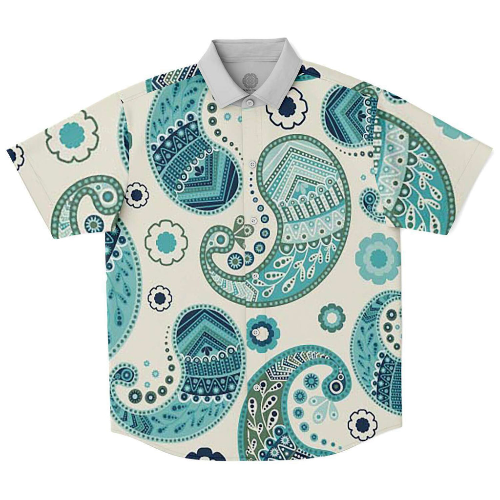 Men's Short Sleeve Button Shirt - Persian Paisley - Elara Activewear