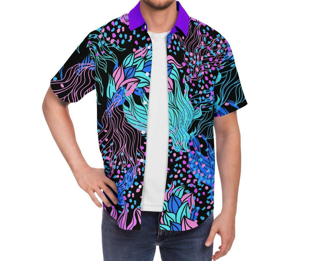 Men's Short Sleeve Button Shirt - Abstract - Elara Activewear