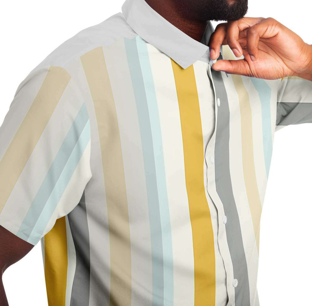 Men's Short Sleeve Button Shirt - Retro Stripes - Elara Activewear