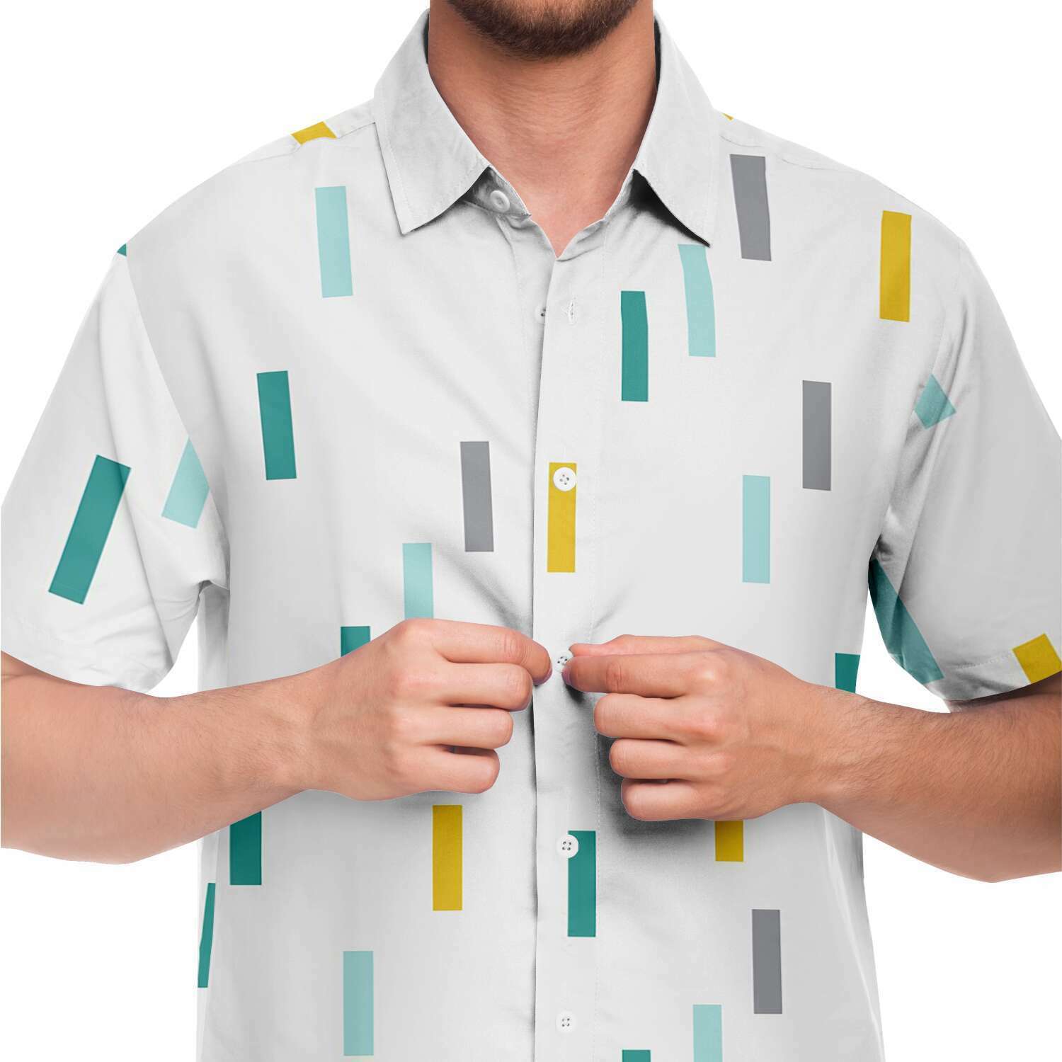 Men's Short Sleeve Button Shirt - Confetti - Elara Activewear