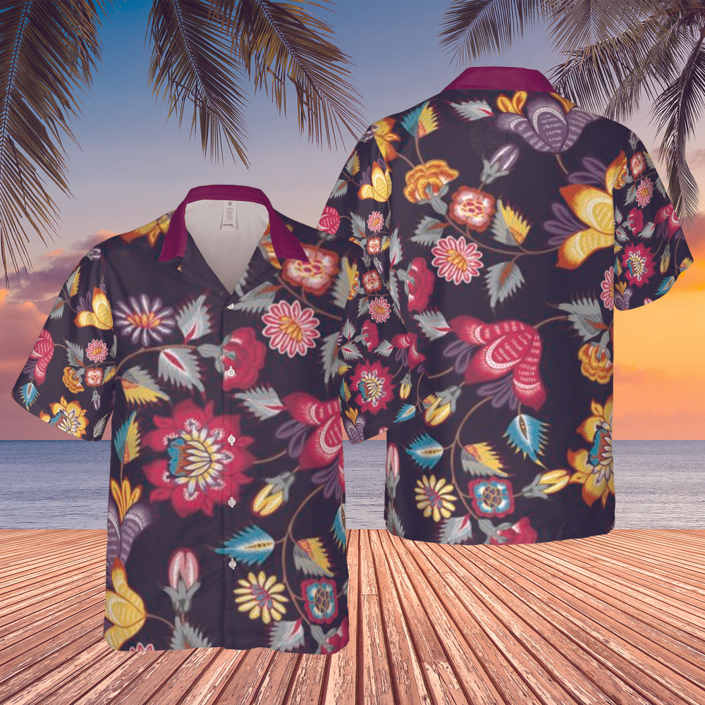 Men's Hawaiian Shirt - Herati Floral - Elara Activewear