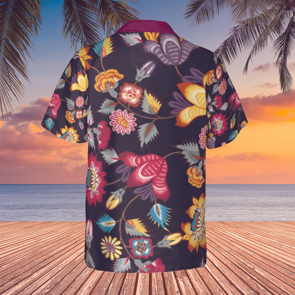 Men's Hawaiian Shirt - Herati Floral - Elara Activewear
