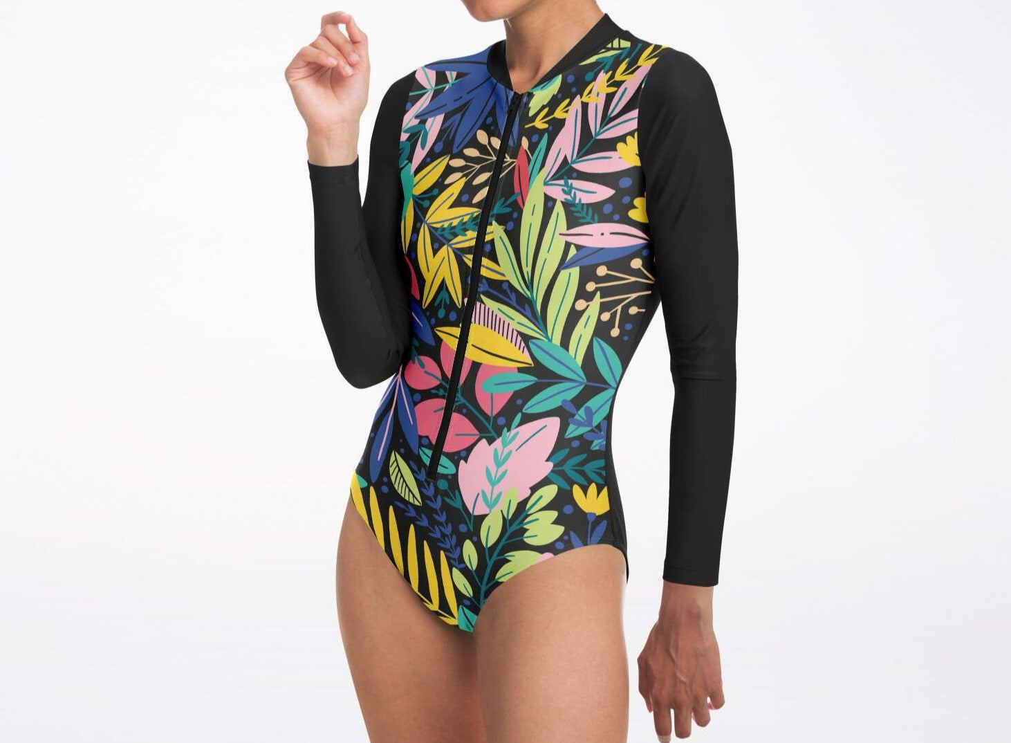 Women's Long Sleeve Bodysuit - Botanical - Elara Activewear